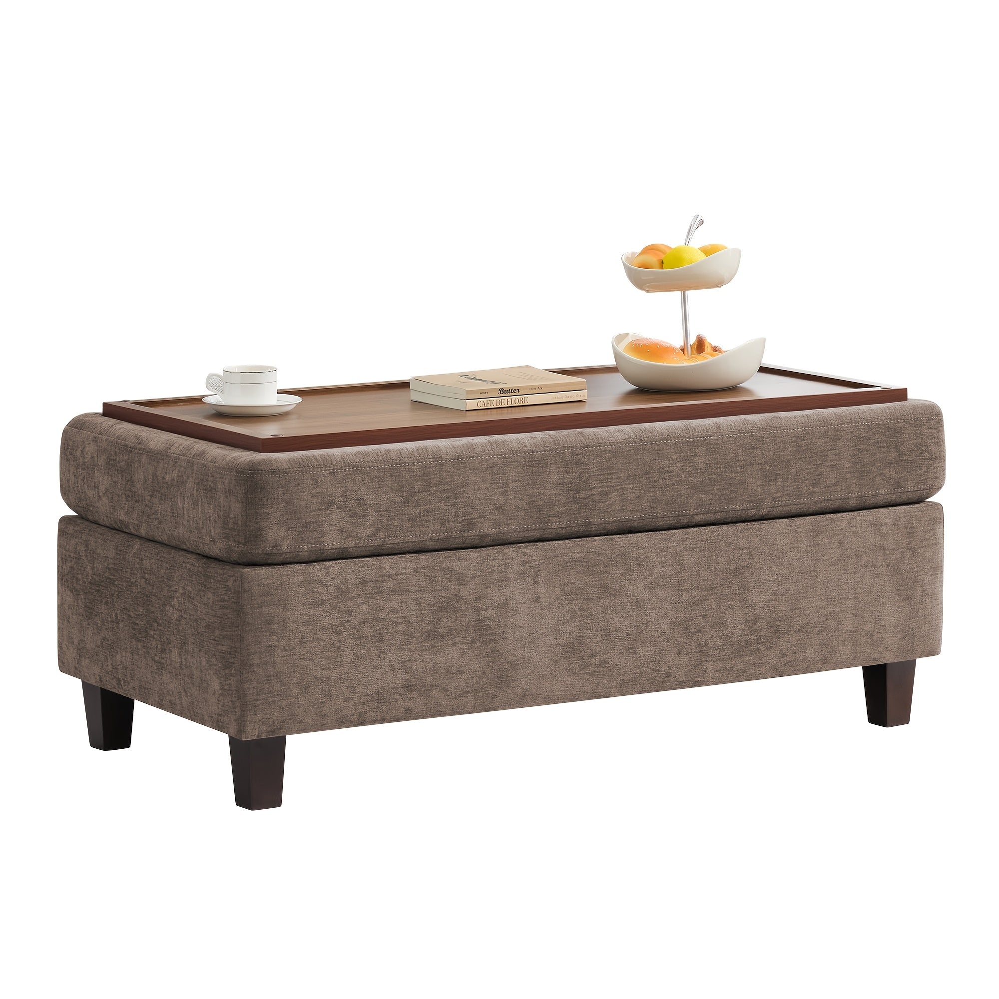 45 Inch Large Multifunctional Storage Ottoman Bench with Coffee Table Top & Chenille Upholstery - Solid Legs, Suitable for Living Room, Bedroom, Entryway Furniture - Footrest, Stool, Bench with Hidden Storage Compartment