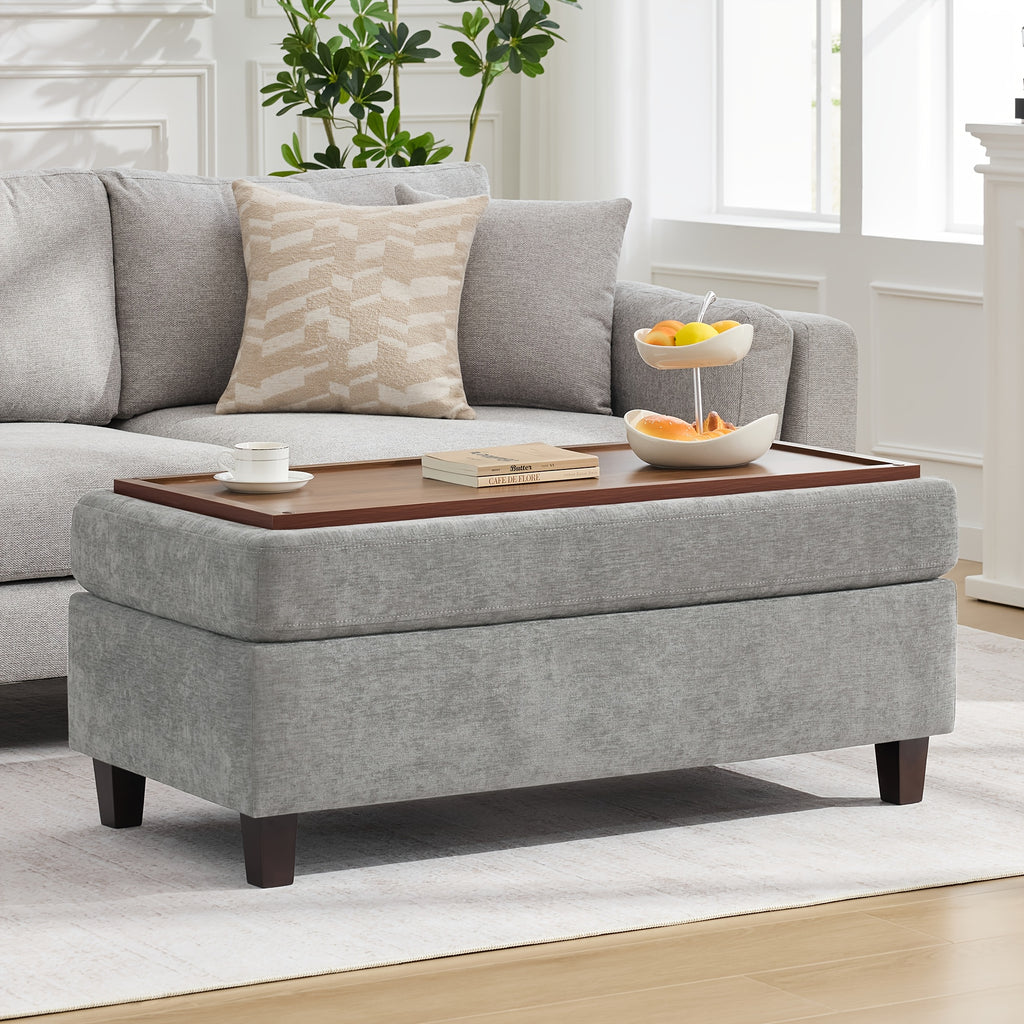 45 Inch Large Multifunctional Storage Ottoman Bench with Coffee Table Top & Chenille Upholstery - Solid Legs, Suitable for Living Room, Bedroom, Entryway Furniture - Footrest, Stool, Bench with Hidden Storage Compartment
