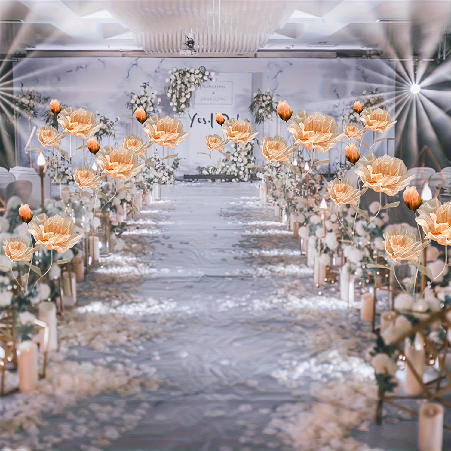 Large Artificial Silkyy Flower Arrangement with Upright Stems And a Base, Towering 5.5 Feet Tall, Perfect for Wedding Backdrops, Store Displays, Photography Props, And Banquets (Champagne Color)