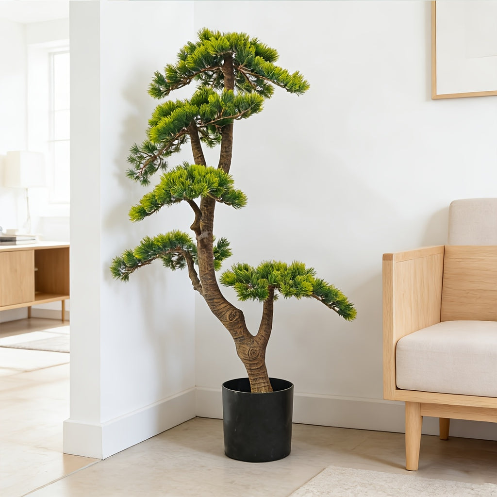 Fake Pine Tree Artificial Pine Plant Faux Plastic Green Leaves Nearly Natural Plants with Plastic Planter for Home Office Indoor Outdoor Decor 39.37inch