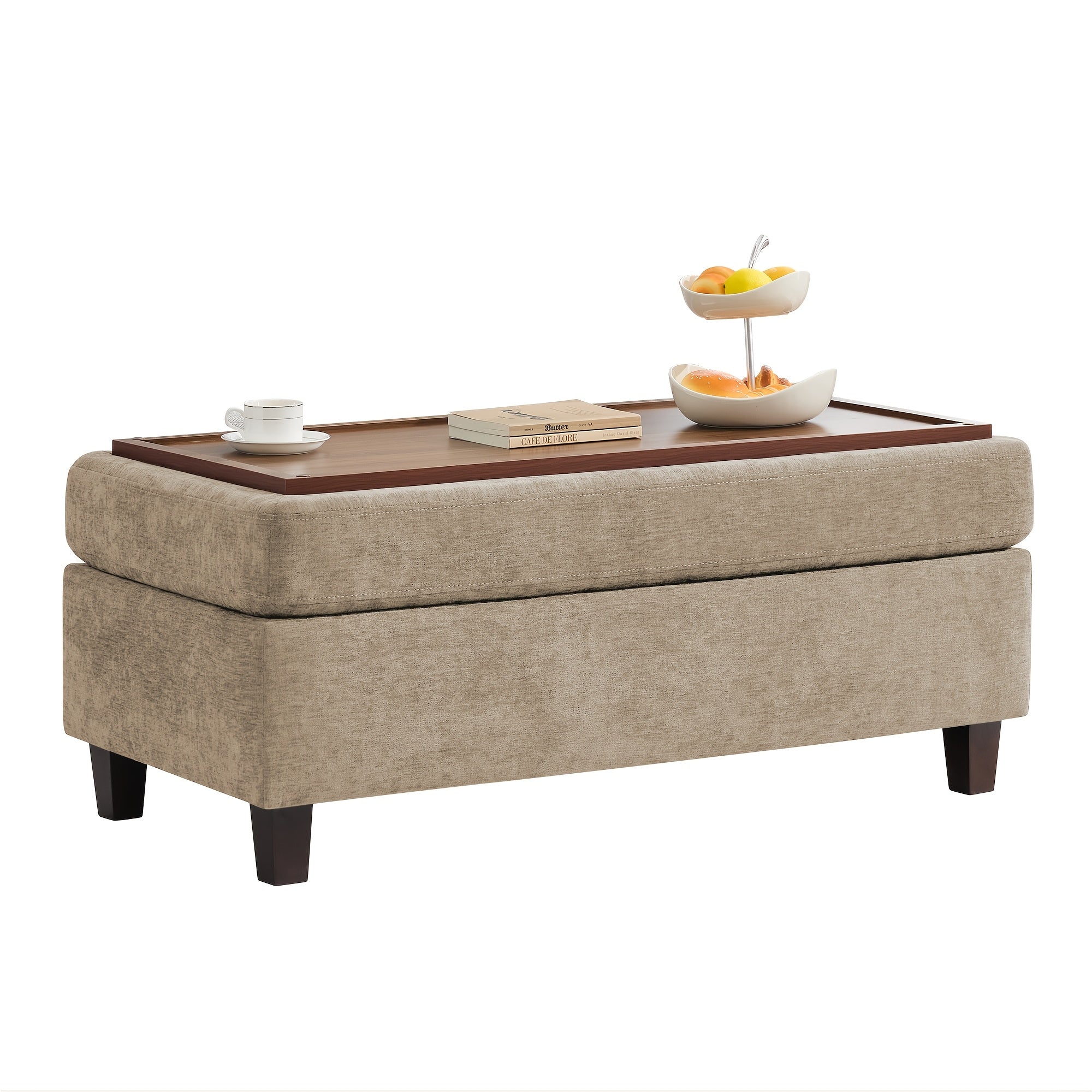 45 Inch Large Multifunctional Storage Ottoman Bench with Coffee Table Top & Chenille Upholstery - Solid Legs, Suitable for Living Room, Bedroom, Entryway Furniture - Footrest, Stool, Bench with Hidden Storage Compartment