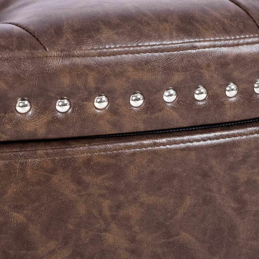Storage Ottoman Bench, PU Leather Half Moon Button Tufted Ottoman With Rivet, Coffee Table For Living Room Bedroom Entryway