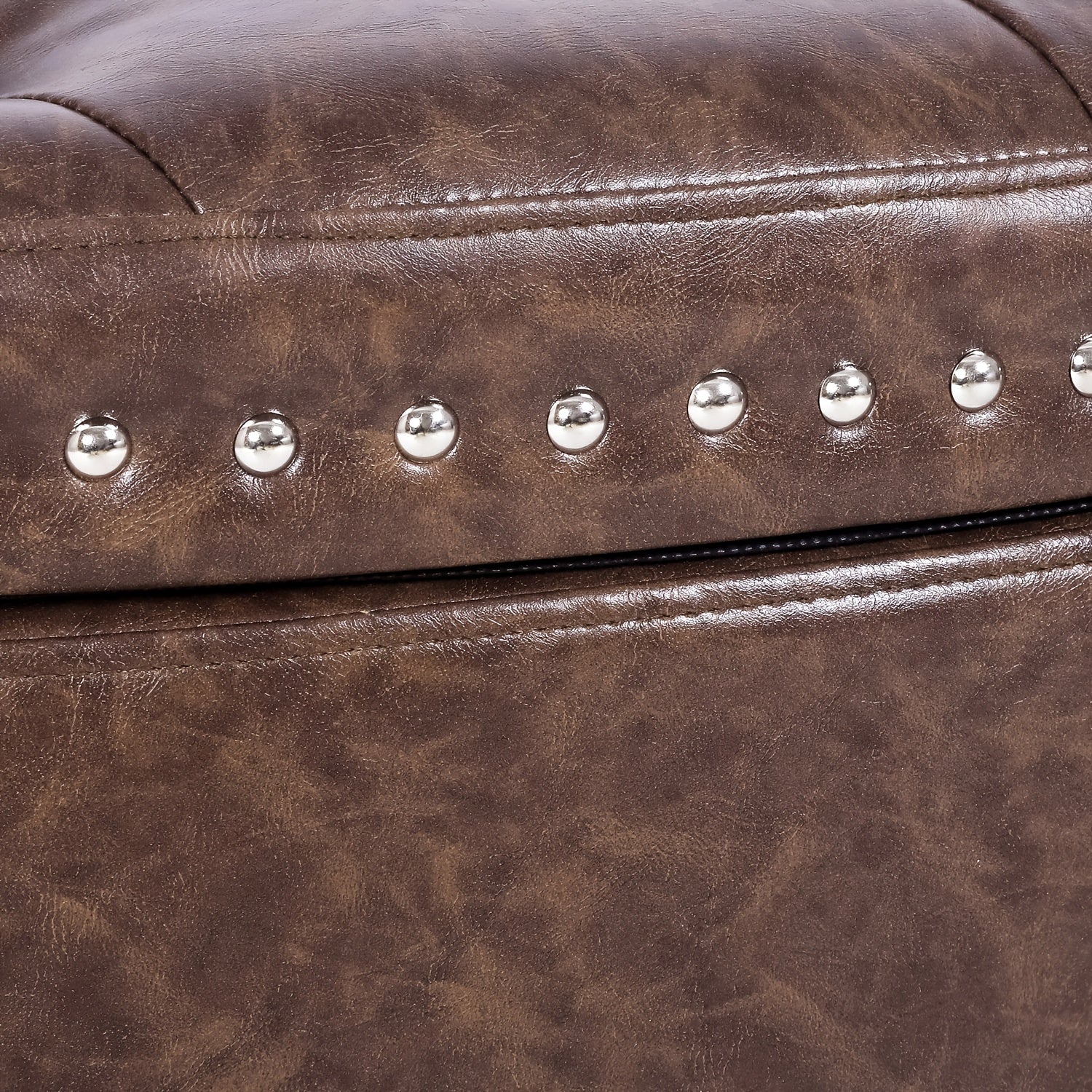 Storage Ottoman Bench, PU Leather Half Moon Button Tufted Ottoman With Rivet, Coffee Table For Living Room Bedroom Entryway