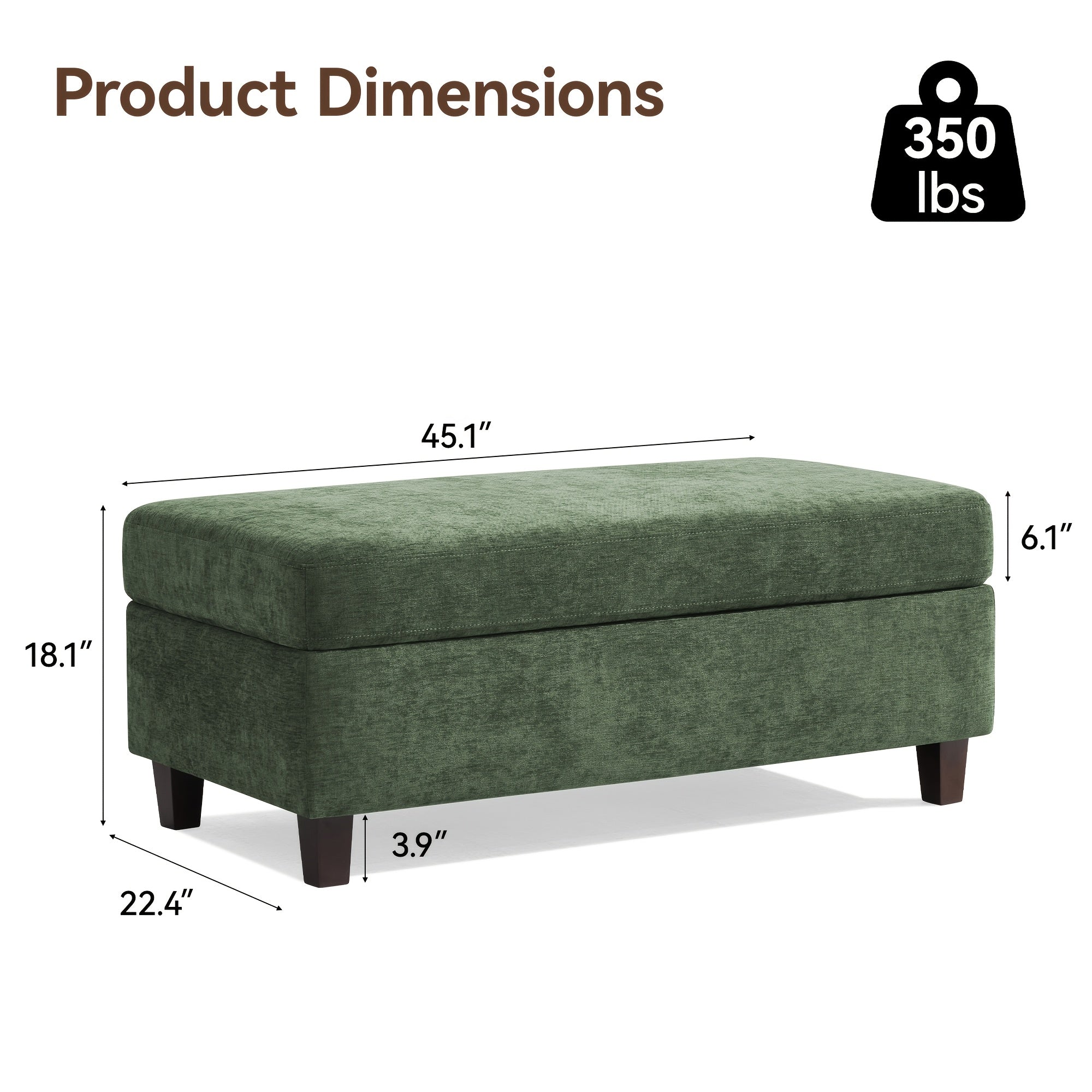 45 Inch Large Multifunctional Storage Ottoman Bench with Coffee Table Top & Chenille Upholstery - Solid Legs, Suitable for Living Room, Bedroom, Entryway Furniture - Footrest, Stool, Bench with Hidden Storage Compartment
