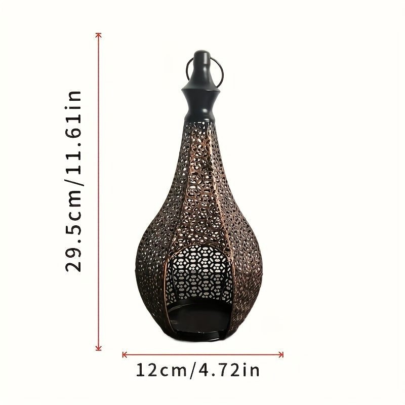 2pcs Bronze Moroccan Metal Candle Holders - Gourd-Shaped Vintage Cut-Out Carvings for Halloween, Ramadan, Christmas, Fireplace Mantel, Weddings & Home Decor, Artisanal Tabletop Accents (No Candles Included)