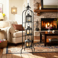 Metal Tall Floor Candle Lantern Holders Set Foldable 45 Inch 3 Tier Candle Stand with 3pcs Decorative Lanterns for Indoor Outdoor Yard Porch Room Patio Garden Balcony Wedding