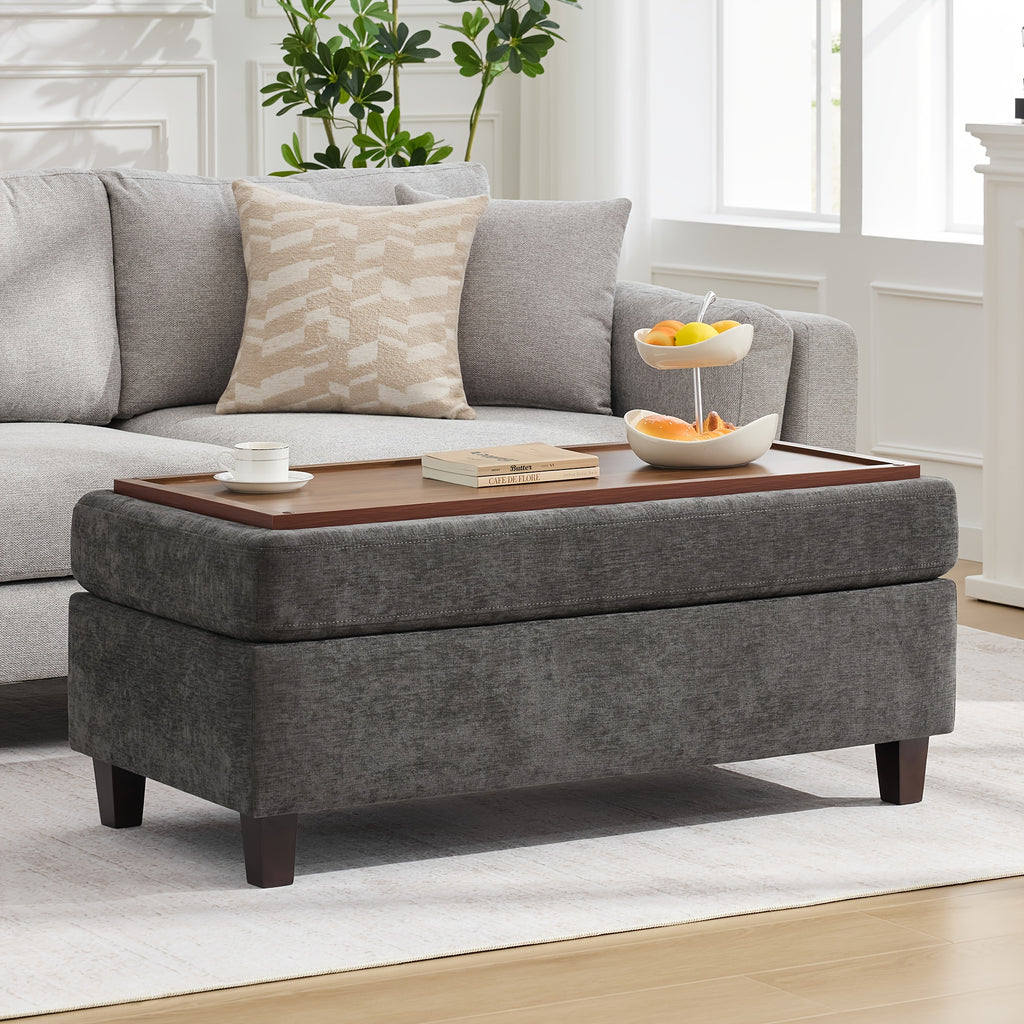 45 Inch Large Multifunctional Storage Ottoman Bench with Coffee Table Top & Chenille Upholstery - Solid Legs, Suitable for Living Room, Bedroom, Entryway Furniture - Footrest, Stool, Bench with Hidden Storage Compartment