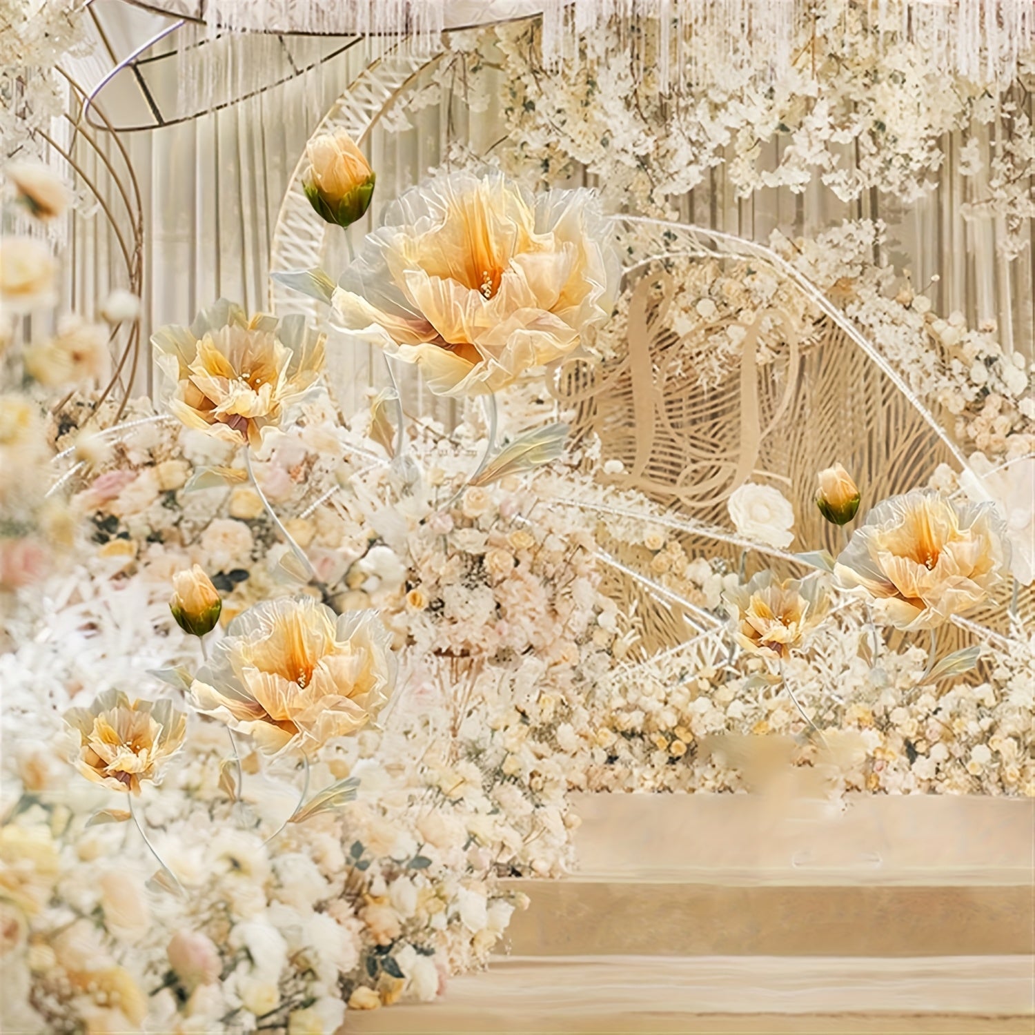 Large Artificial Silkyy Flower Arrangement with Upright Stems And a Base, Towering 5.5 Feet Tall, Perfect for Wedding Backdrops, Store Displays, Photography Props, And Banquets (Champagne Color)