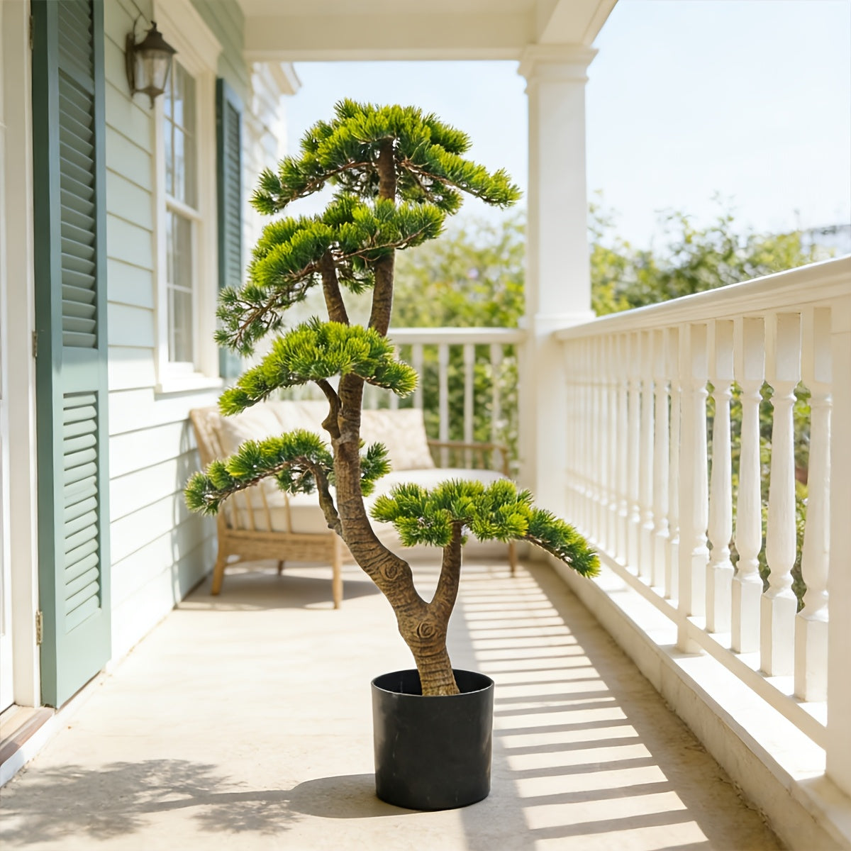 Fake Pine Tree Artificial Pine Plant Faux Plastic Green Leaves Nearly Natural Plants with Plastic Planter for Home Office Indoor Outdoor Decor 39.37inch