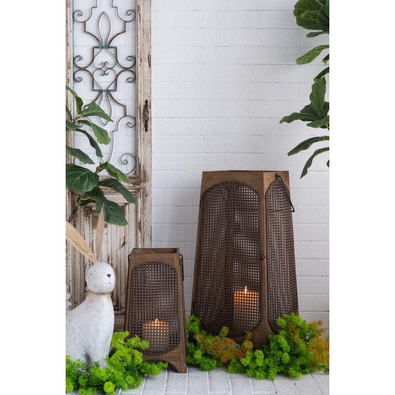 Large & Small Brown Lanterns with Arched Legs & Mesh Panels - Farmhouse Wall for s\u002FCreamies, Rustic Entryway\u002Fporch Decor, Durable Fir Wood & (L & S sizes) - Panels allow for passage