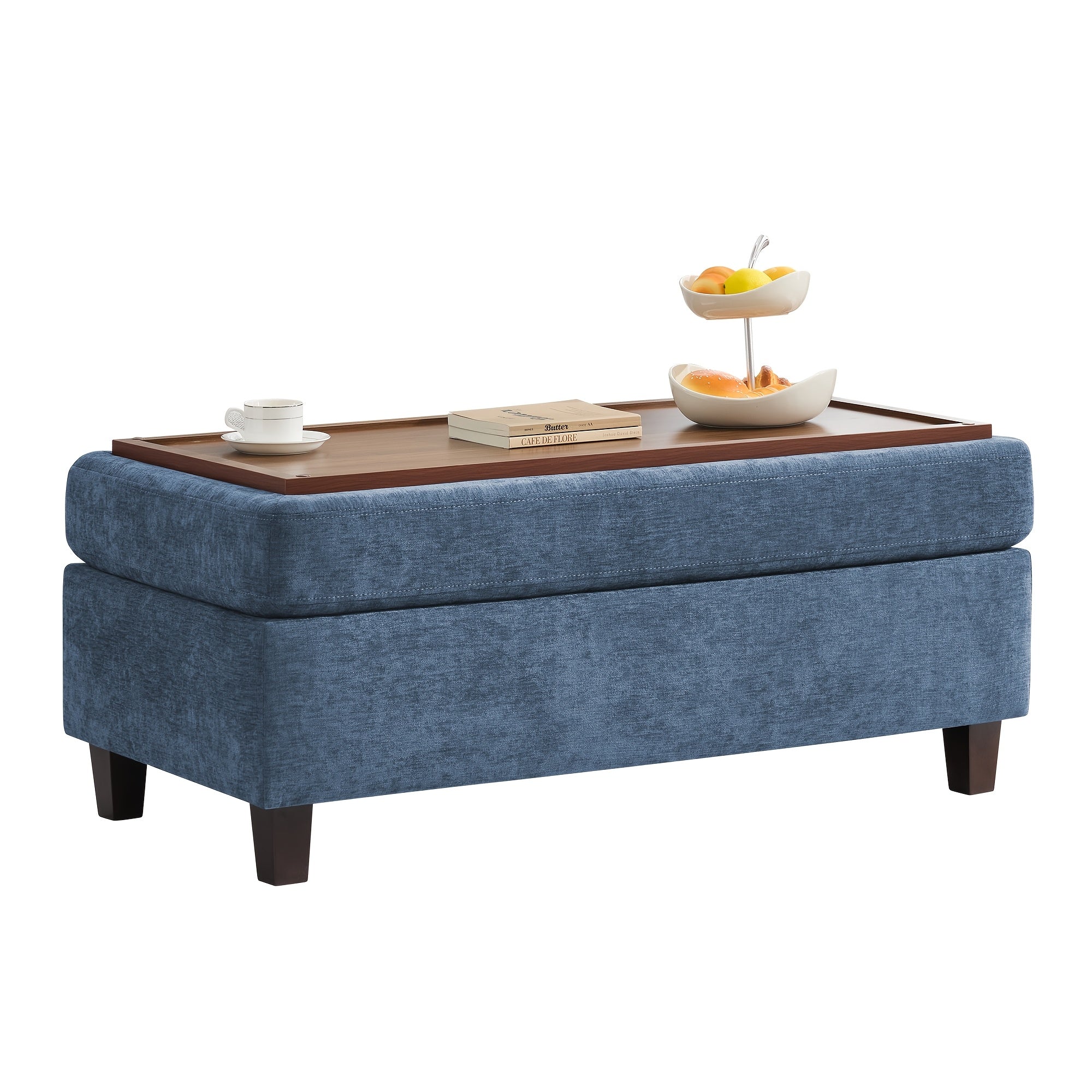 45 Inch Large Multifunctional Storage Ottoman Bench with Coffee Table Top & Chenille Upholstery - Solid Legs, Suitable for Living Room, Bedroom, Entryway Furniture - Footrest, Stool, Bench with Hidden Storage Compartment