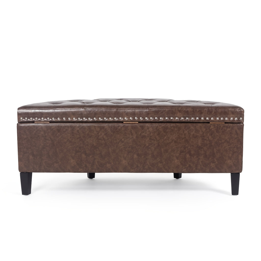 Storage Ottoman Bench, PU Leather Half Moon Button Tufted Ottoman With Rivet, Coffee Table For Living Room Bedroom Entryway