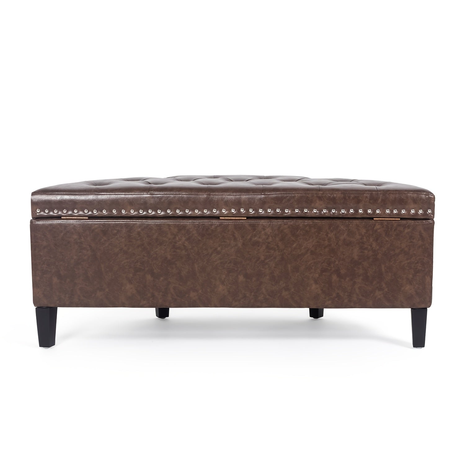 Storage Ottoman Bench, PU Leather Half Moon Button Tufted Ottoman With Rivet, Coffee Table For Living Room Bedroom Entryway
