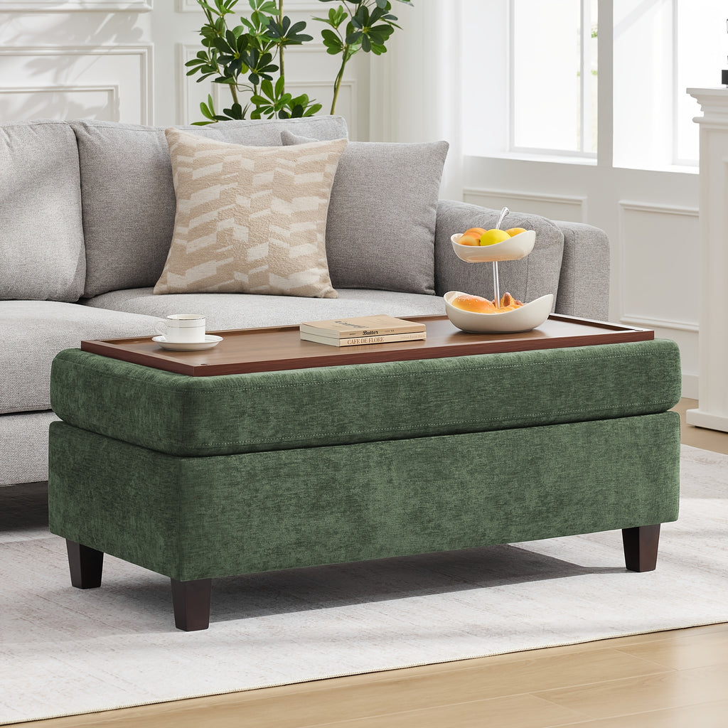 45 Inch Large Multifunctional Storage Ottoman Bench with Coffee Table Top & Chenille Upholstery - Solid Legs, Suitable for Living Room, Bedroom, Entryway Furniture - Footrest, Stool, Bench with Hidden Storage Compartment