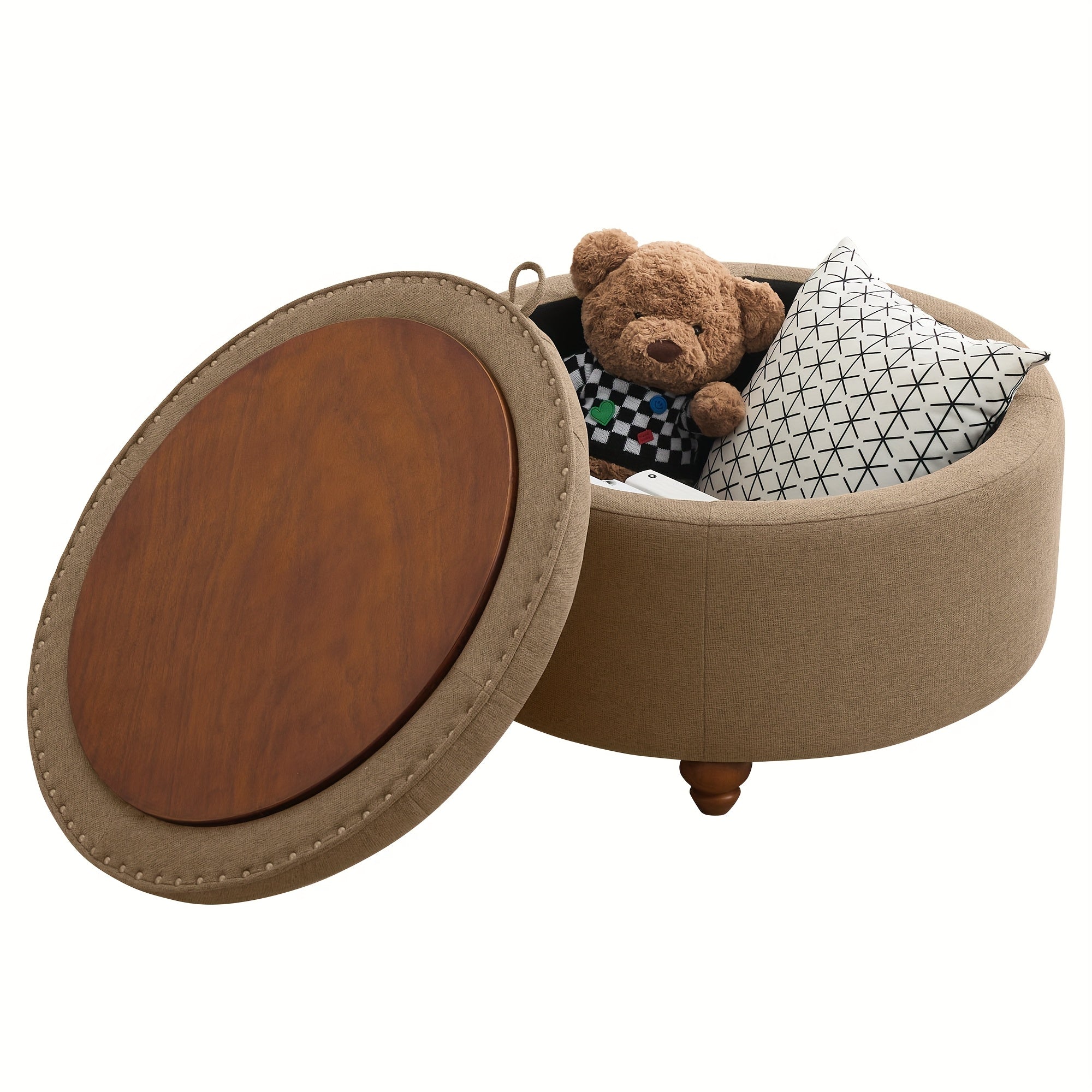 30-Inch Round Storage Ottoman Featuring a Tray, Modern Tufted Fabric Design, Serves As a Coffee Table with Storage, Upholstered with a Removable Top Suitable for Living Rooms And Bedrooms