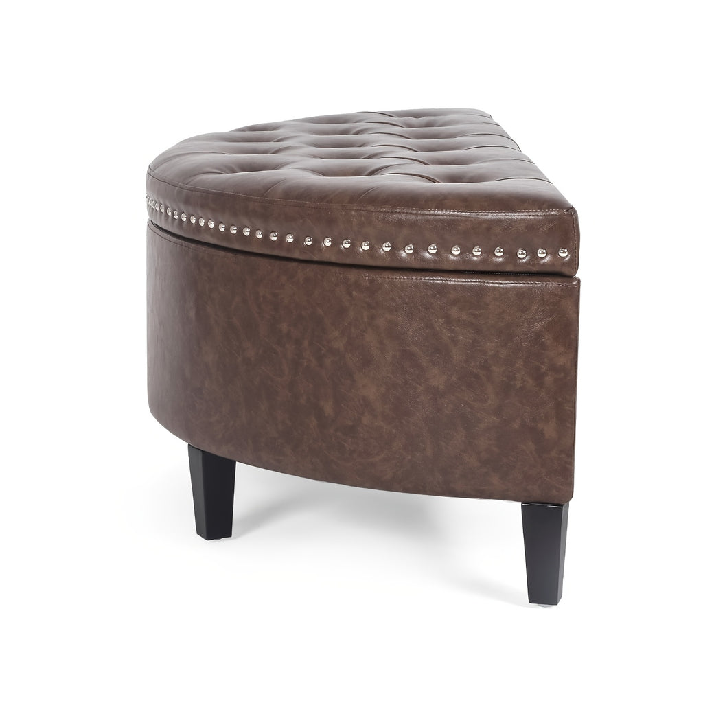 Storage Ottoman Bench, PU Leather Half Moon Button Tufted Ottoman With Rivet, Coffee Table For Living Room Bedroom Entryway