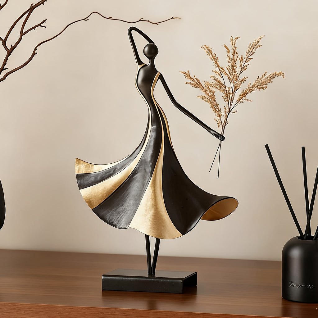 Metal Ballerina Sculpture, Abstract Dancer Figurine, Elegant Iron Art Decor for Home & Living Room