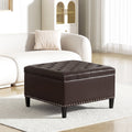 Storage Square Ottoman with Faux Leather Upholstery Bench with Rivet Footrest Coffee Table with Wood Legs for Living Room Bedroom and Entryway
