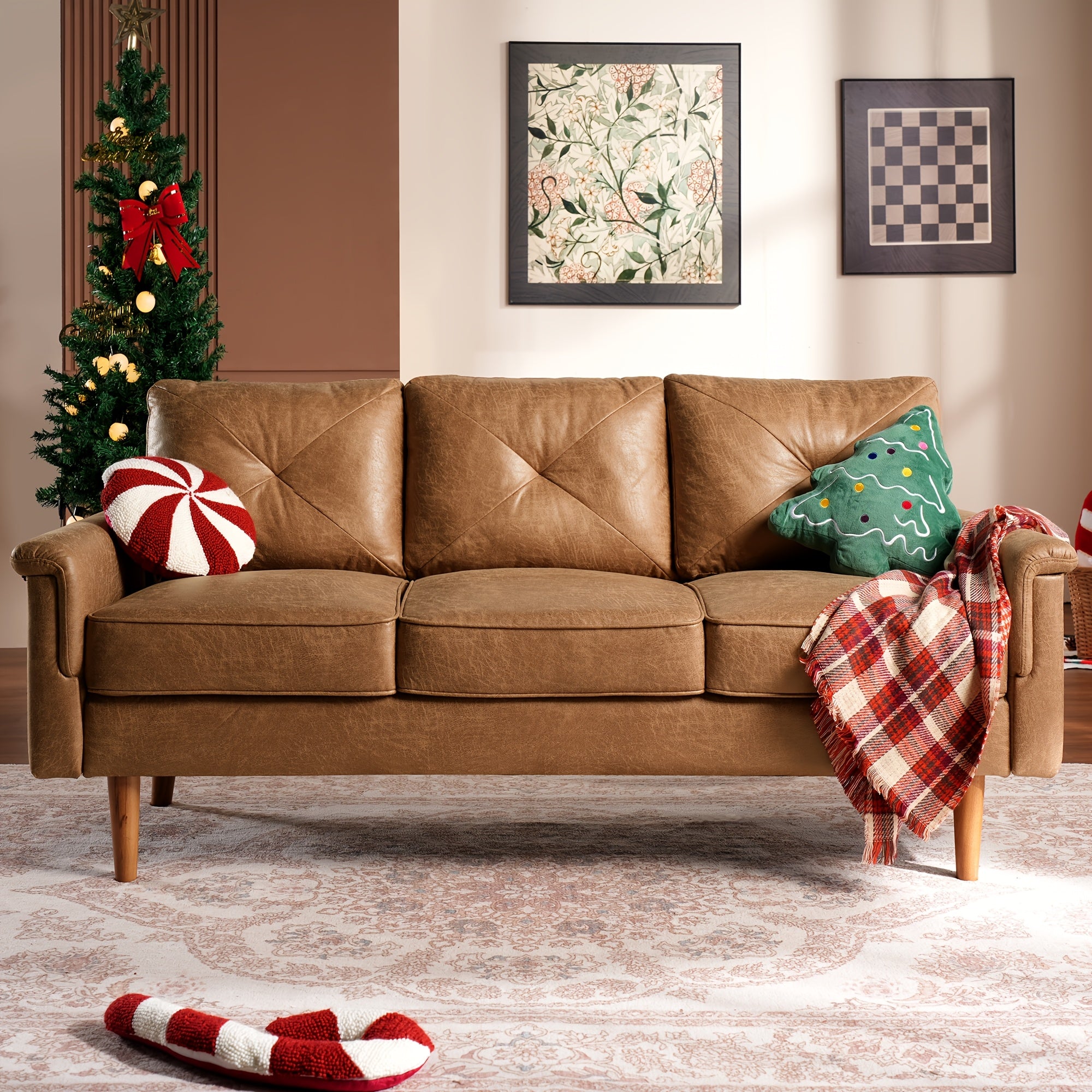 72.65-Inch Vintage Sofa -Three-Seater Sofa In Premium Soft Laux Faux Leather Suede Fabric For Cozy Seating, Ideal Addition To Any Living Room, Bedroom, Or Professional Office Environment, Easy Assembly, 2 Color Options
