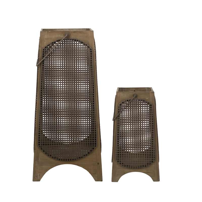 Large & Small Brown Lanterns with Arched Legs & Mesh Panels - Farmhouse Wall for s\u002FCreamies, Rustic Entryway\u002Fporch Decor, Durable Fir Wood & (L & S sizes) - Panels allow for passage