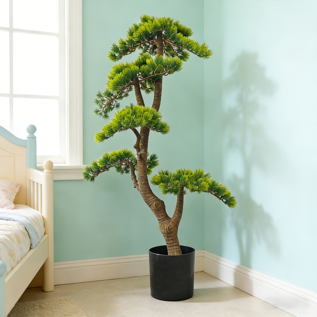 Fake Pine Tree Artificial Pine Plant Faux Plastic Green Leaves Nearly Natural Plants with Plastic Planter for Home Office Indoor Outdoor Decor 39.37inch