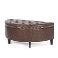 Storage Ottoman Bench, PU Leather Half Moon Button Tufted Ottoman With Rivet, Coffee Table For Living Room Bedroom Entryway