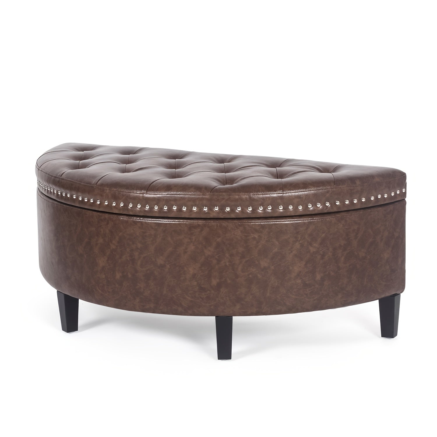 Storage Ottoman Bench, PU Leather Half Moon Button Tufted Ottoman With Rivet, Coffee Table For Living Room Bedroom Entryway