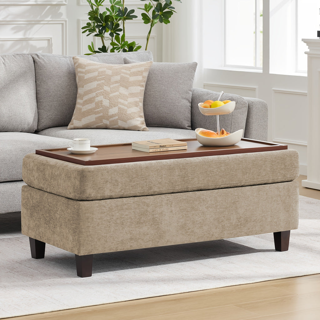 45 Inch Large Multifunctional Storage Ottoman Bench with Coffee Table Top & Chenille Upholstery - Solid Legs, Suitable for Living Room, Bedroom, Entryway Furniture - Footrest, Stool, Bench with Hidden Storage Compartment