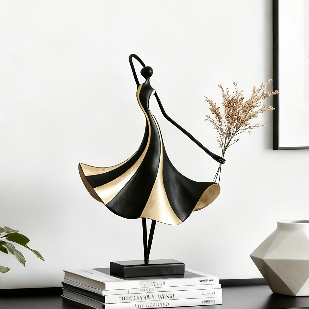 Metal Ballerina Sculpture, Abstract Dancer Figurine, Elegant Iron Art Decor for Home & Living Room