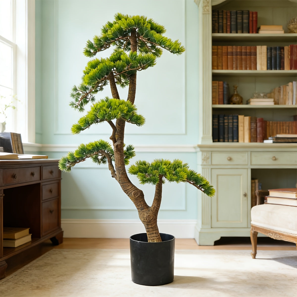 Fake Pine Tree Artificial Pine Plant Faux Plastic Green Leaves Nearly Natural Plants with Plastic Planter for Home Office Indoor Outdoor Decor 39.37inch