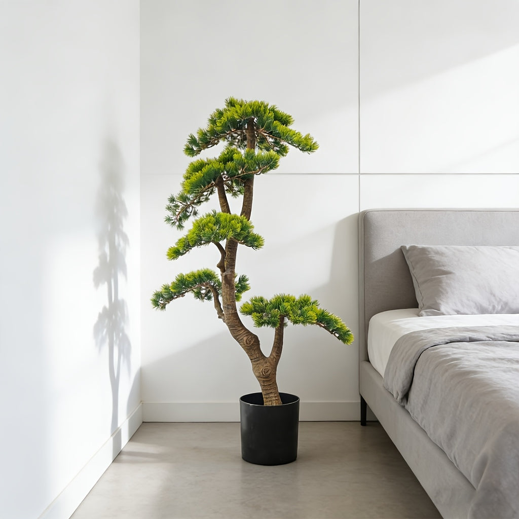 Fake Pine Tree Artificial Pine Plant Faux Plastic Green Leaves Nearly Natural Plants with Plastic Planter for Home Office Indoor Outdoor Decor 39.37inch