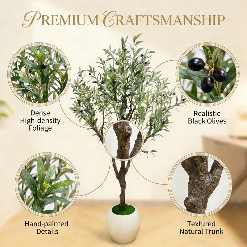 A 5-Foot-Tall Artificial Olive Tree, Equipped with Elegant And Exquisite Flower Pots - a Truly Realistic Artificial Olive Tree, with a Thick Trunk And Lifelike Fruits - a Large-Scale Decorative Fake Olive Tree for Home Offices