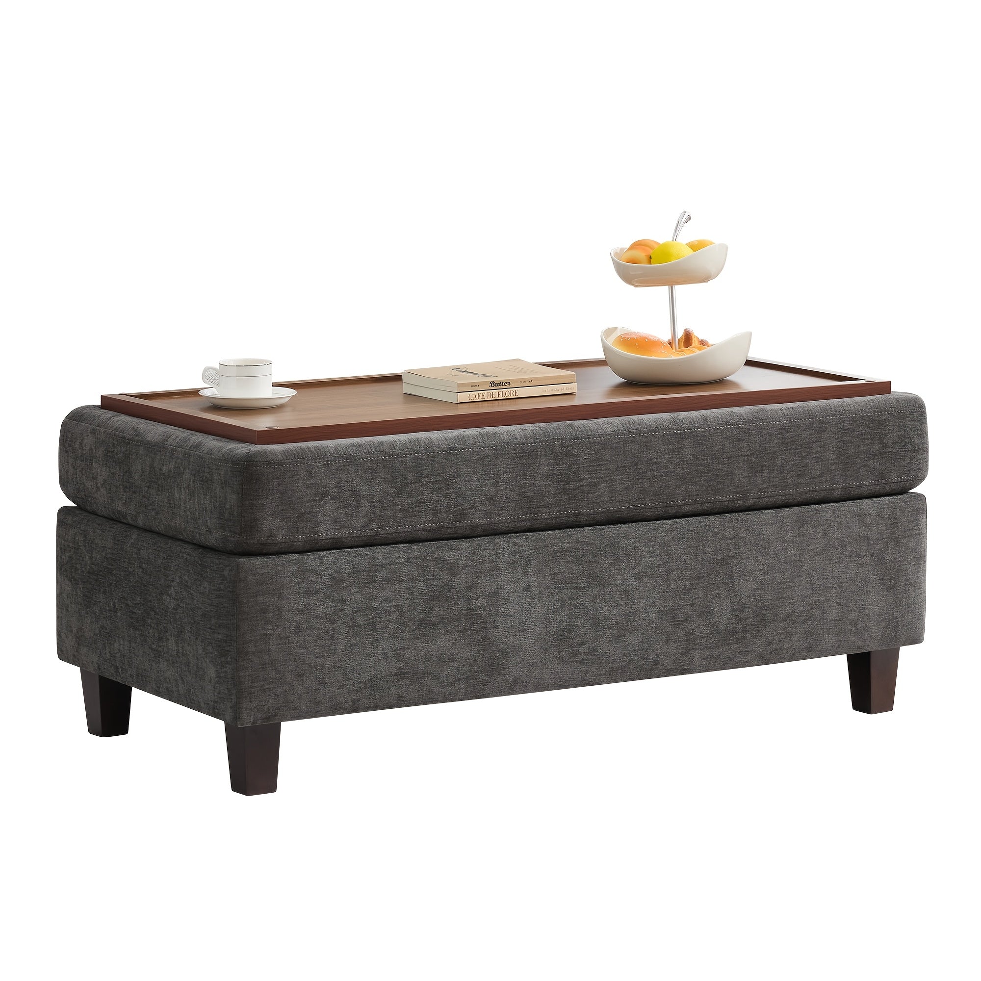 45 Inch Large Multifunctional Storage Ottoman Bench with Coffee Table Top & Chenille Upholstery - Solid Legs, Suitable for Living Room, Bedroom, Entryway Furniture - Footrest, Stool, Bench with Hidden Storage Compartment