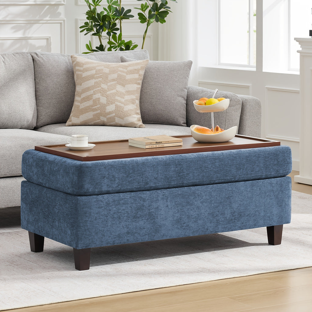 45 Inch Large Multifunctional Storage Ottoman Bench with Coffee Table Top & Chenille Upholstery - Solid Legs, Suitable for Living Room, Bedroom, Entryway Furniture - Footrest, Stool, Bench with Hidden Storage Compartment