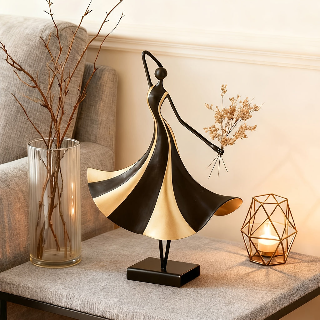 Metal Ballerina Sculpture, Abstract Dancer Figurine, Elegant Iron Art Decor for Home & Living Room