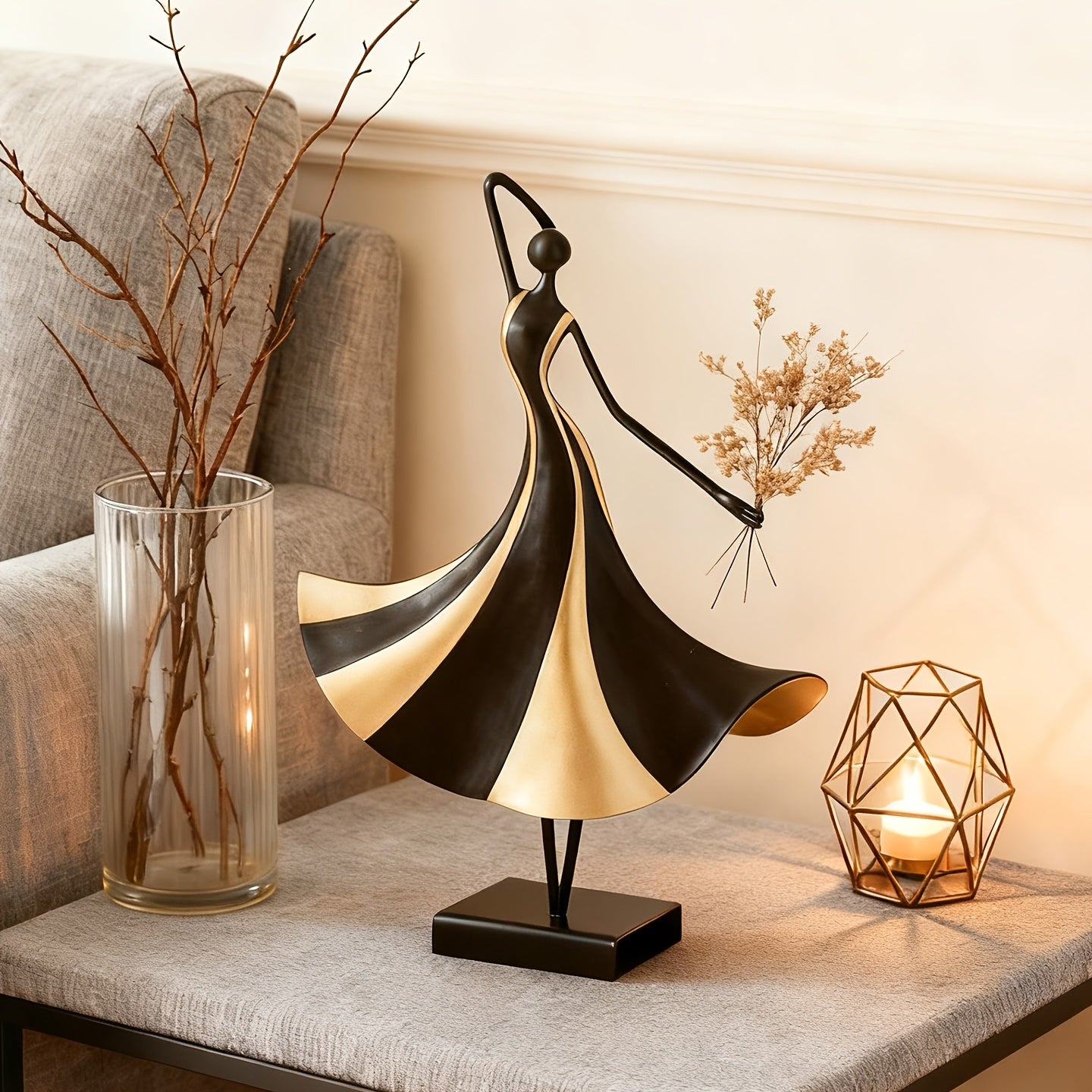 Metal Ballerina Sculpture, Abstract Dancer Figurine, Elegant Iron Art Decor for Home & Living Room