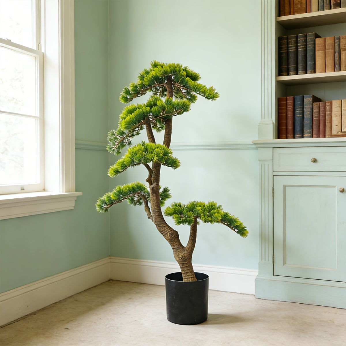 Fake Pine Tree Artificial Pine Plant Faux Plastic Green Leaves Nearly Natural Plants with Plastic Planter for Home Office Indoor Outdoor Decor 39.37inch