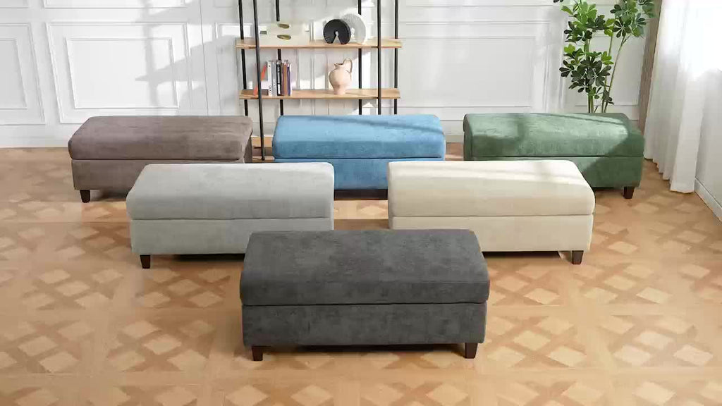 45 Inch Large Multifunctional Storage Ottoman Bench with Coffee Table Top & Chenille Upholstery - Solid Legs, Suitable for Living Room, Bedroom, Entryway Furniture - Footrest, Stool, Bench with Hidden Storage Compartment