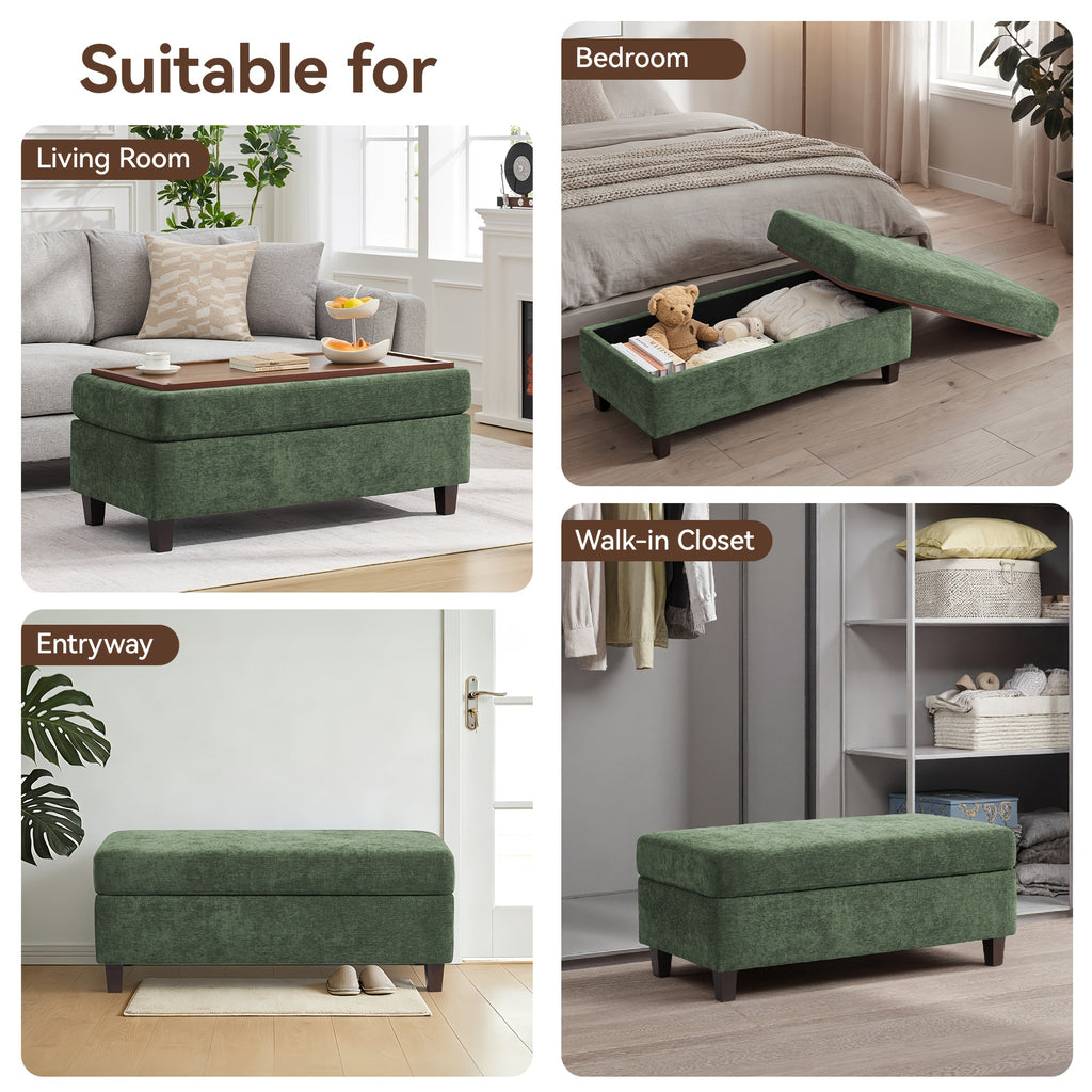 45 Inch Large Multifunctional Storage Ottoman Bench with Coffee Table Top & Chenille Upholstery - Solid Legs, Suitable for Living Room, Bedroom, Entryway Furniture - Footrest, Stool, Bench with Hidden Storage Compartment