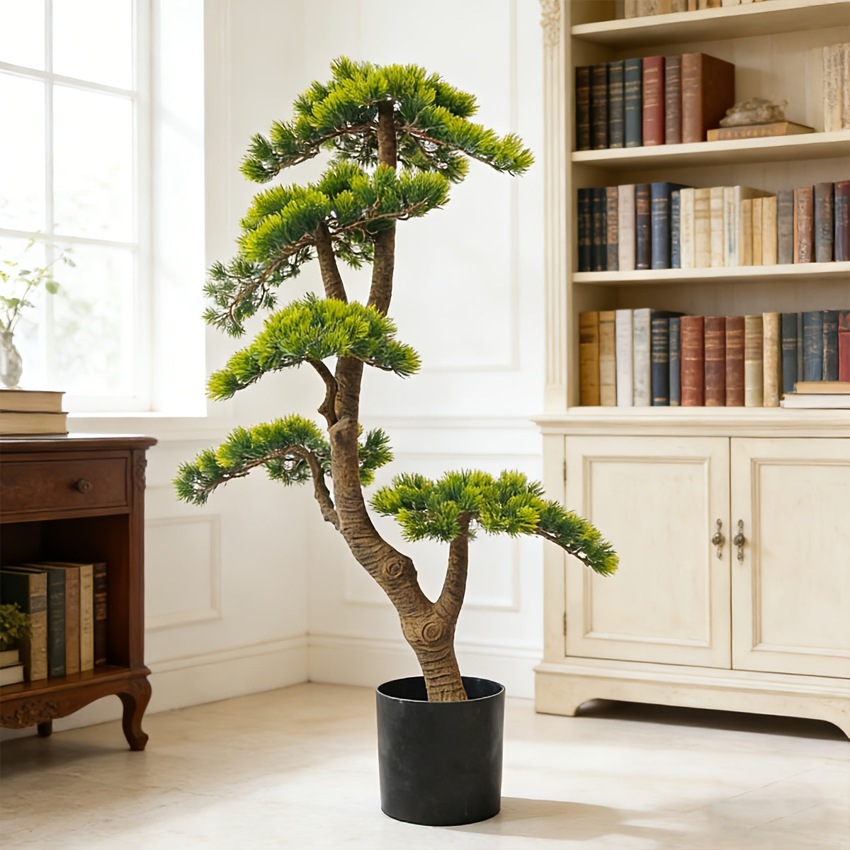 Fake Pine Tree Artificial Pine Plant Faux Plastic Green Leaves Nearly Natural Plants with Plastic Planter for Home Office Indoor Outdoor Decor 39.37inch