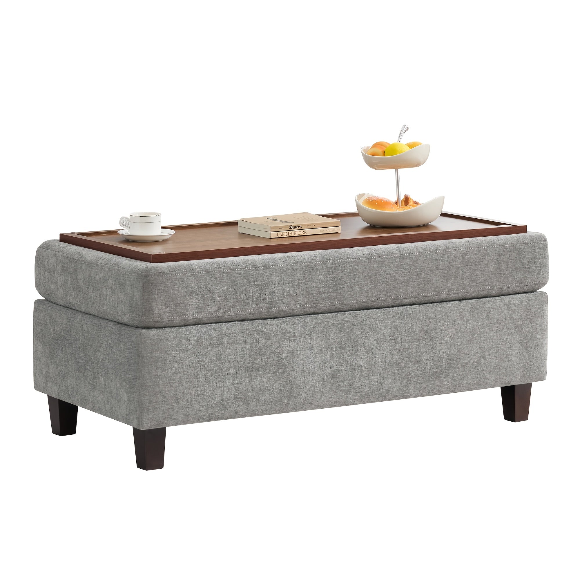 45 Inch Large Multifunctional Storage Ottoman Bench with Coffee Table Top & Chenille Upholstery - Solid Legs, Suitable for Living Room, Bedroom, Entryway Furniture - Footrest, Stool, Bench with Hidden Storage Compartment