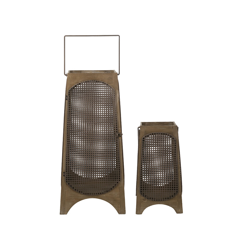 Large & Small Brown Lanterns with Arched Legs & Mesh Panels - Farmhouse Wall for s\u002FCreamies, Rustic Entryway\u002Fporch Decor, Durable Fir Wood & (L & S sizes) - Panels allow for passage