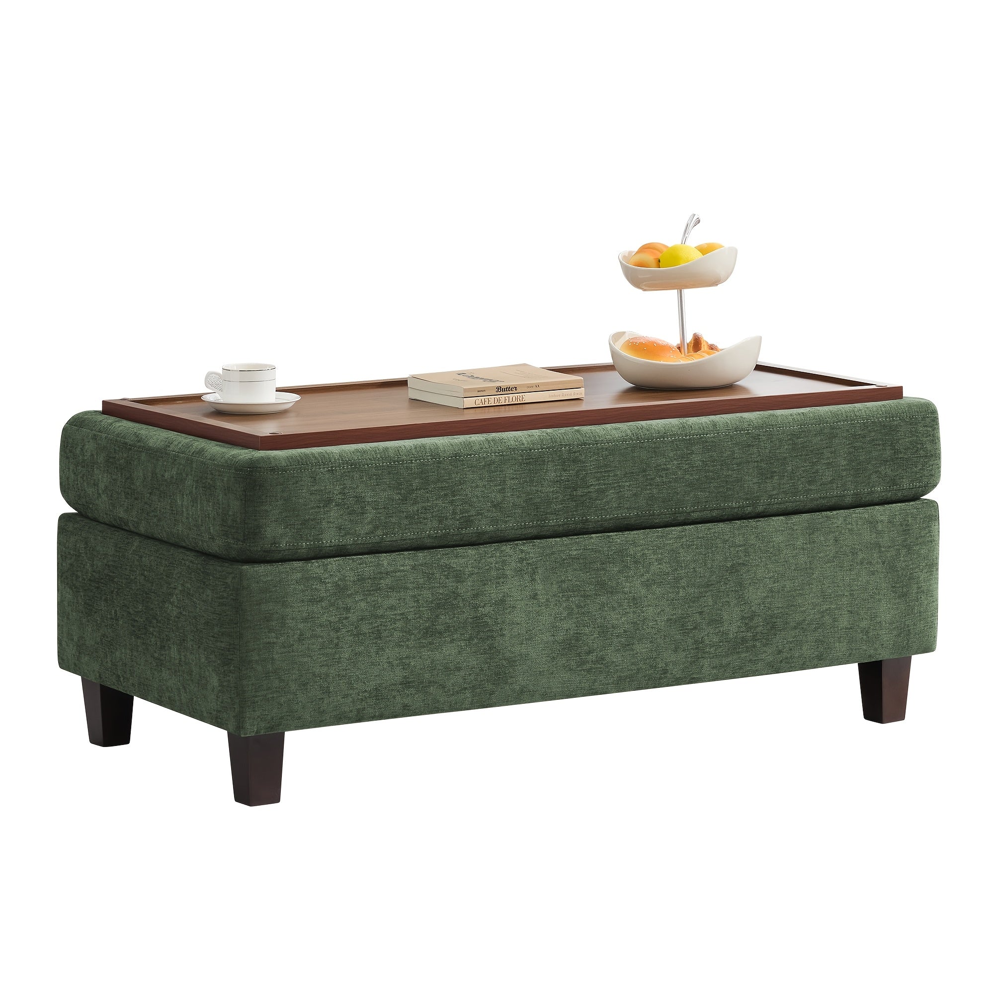 45 Inch Large Multifunctional Storage Ottoman Bench with Coffee Table Top & Chenille Upholstery - Solid Legs, Suitable for Living Room, Bedroom, Entryway Furniture - Footrest, Stool, Bench with Hidden Storage Compartment