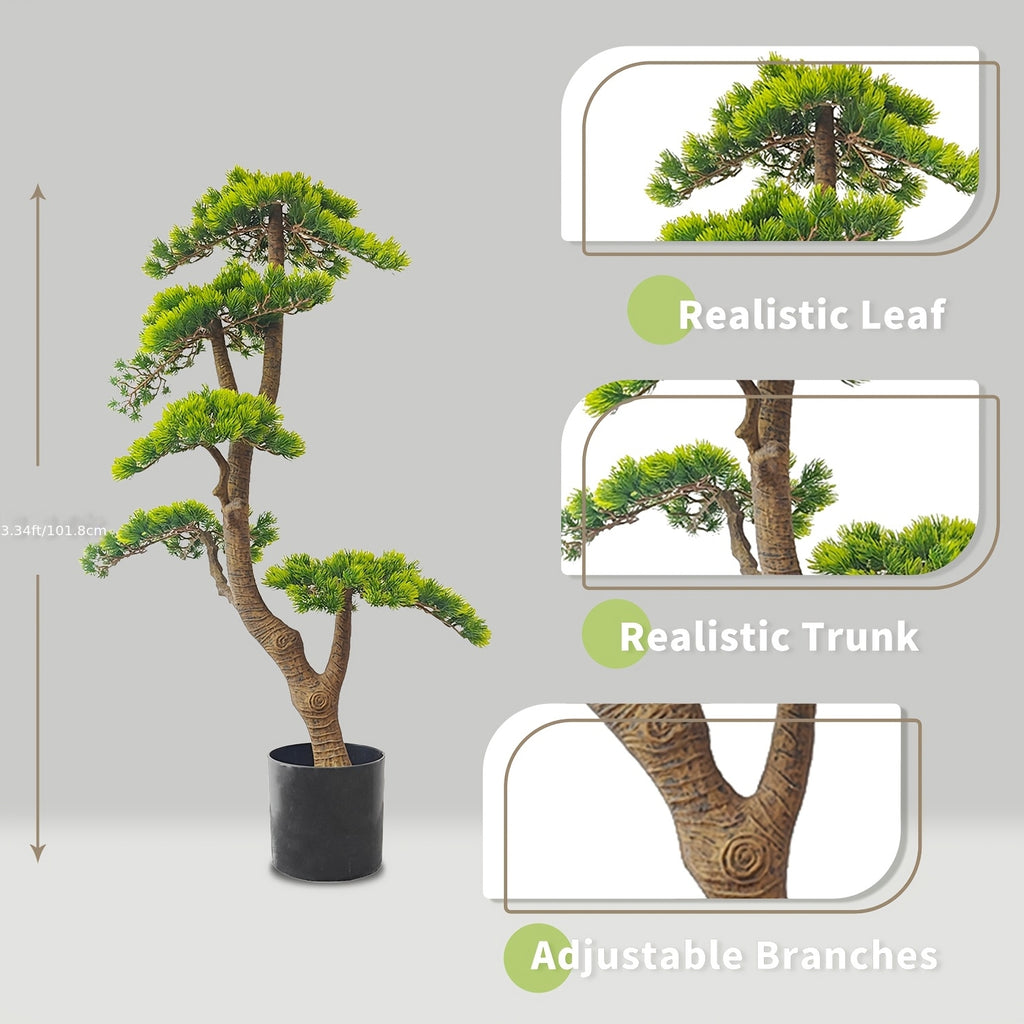 Fake Pine Tree Artificial Pine Plant Faux Plastic Green Leaves Nearly Natural Plants with Plastic Planter for Home Office Indoor Outdoor Decor 39.37inch