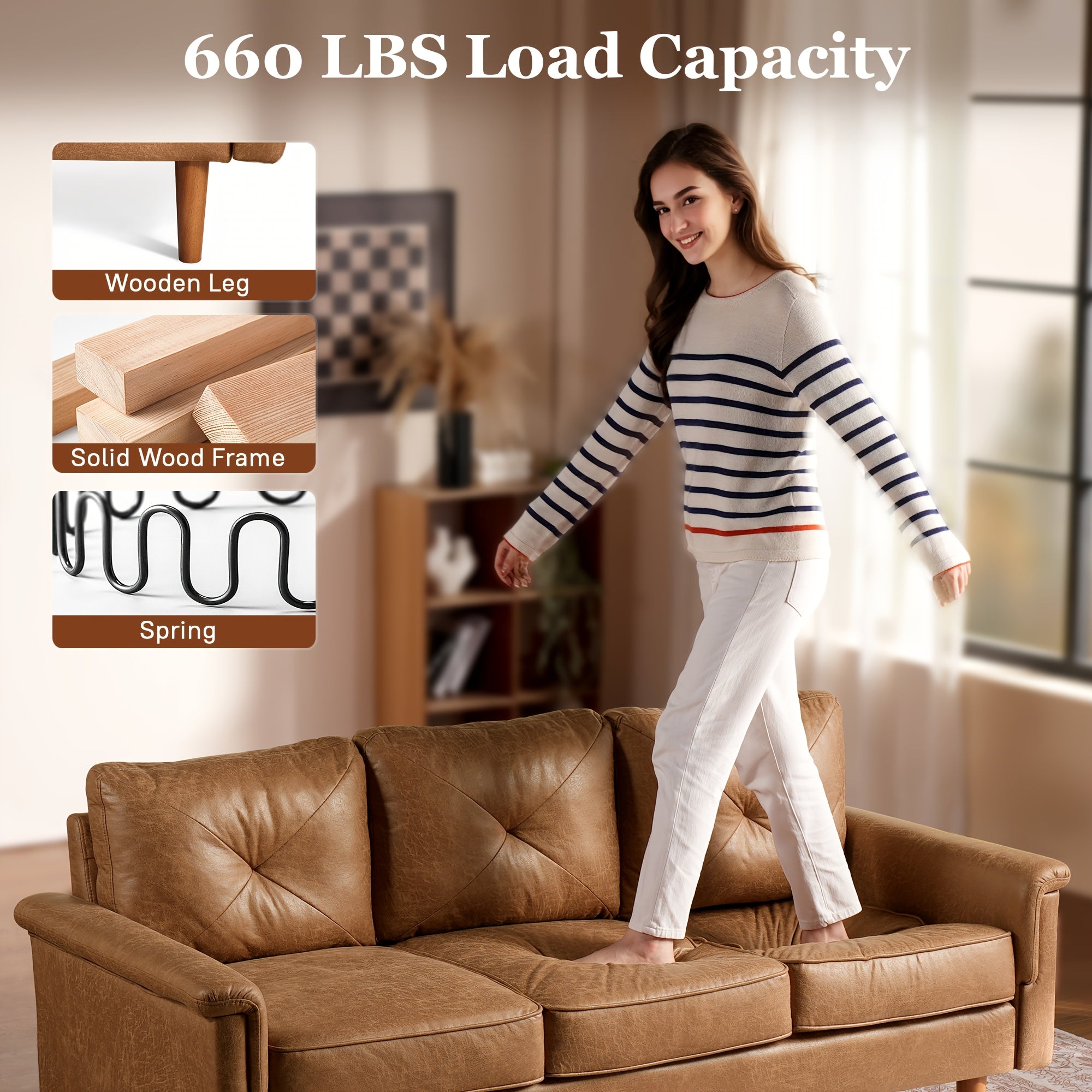 72.65-Inch Vintage Sofa -Three-Seater Sofa In Premium Soft Laux Faux Leather Suede Fabric For Cozy Seating, Ideal Addition To Any Living Room, Bedroom, Or Professional Office Environment, Easy Assembly, 2 Color Options
